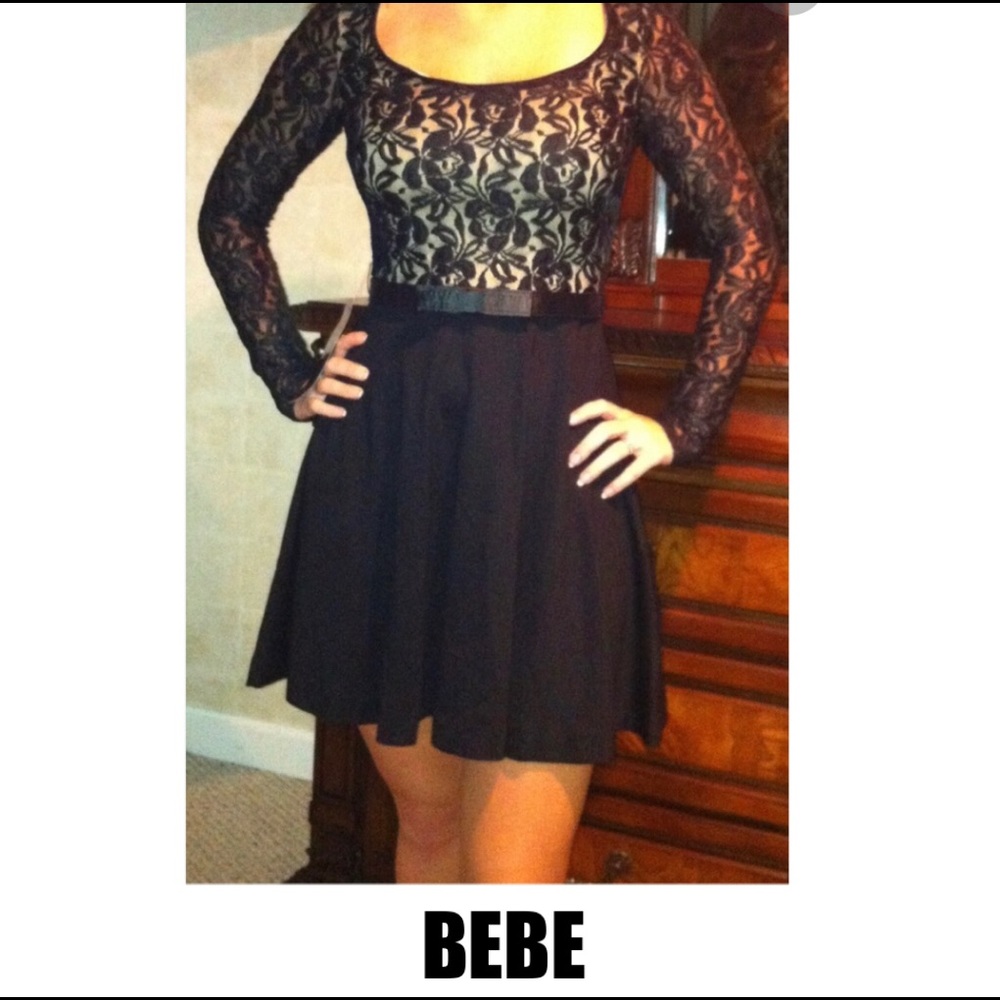 BEBE BLACK LACE SKATER DRESS - Picture 2 of 4